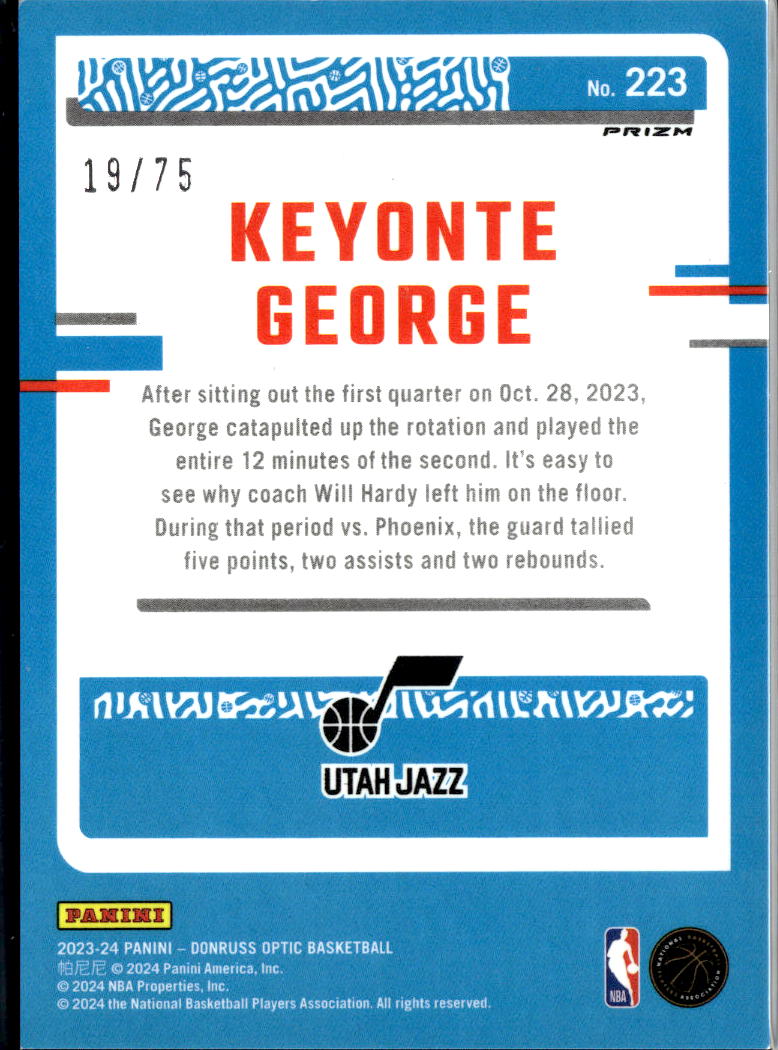 Keyonte George 2023-24 Optic Rated Rookie Red Disco 19/75 Utah Jazz