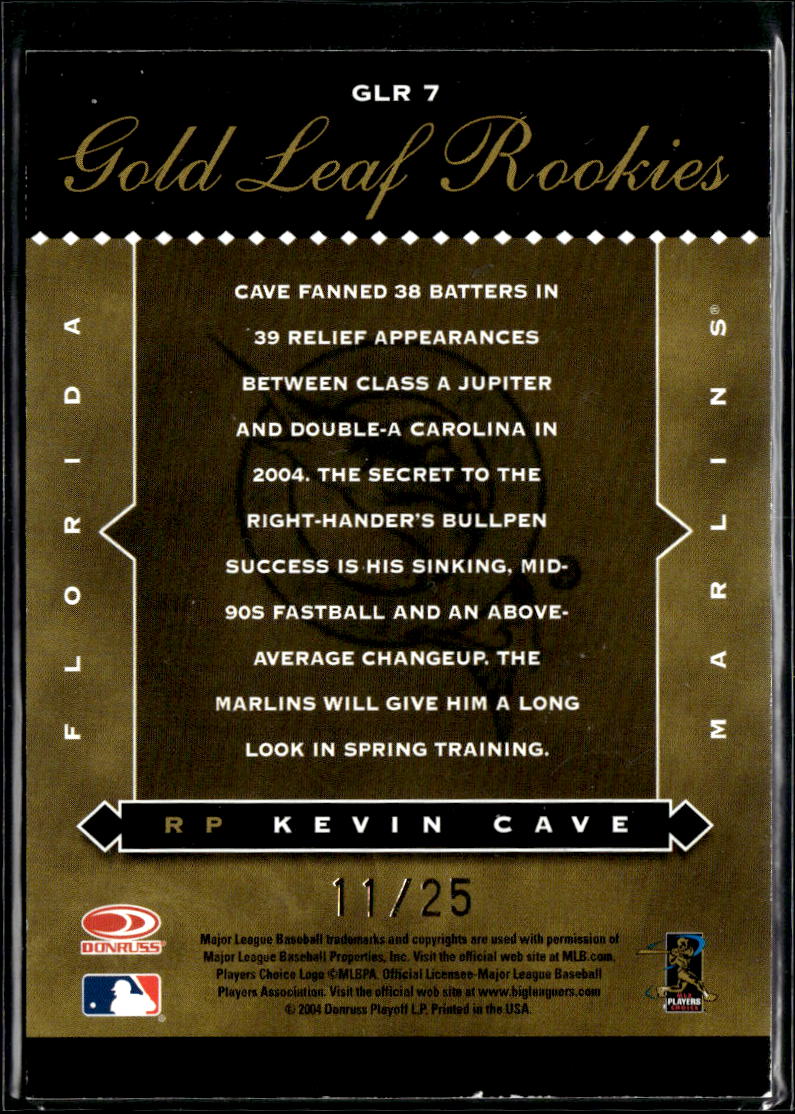 Kevin Cave 2005 Leaf Gold Leaf Rookies RC 11/25 Florida Marlins