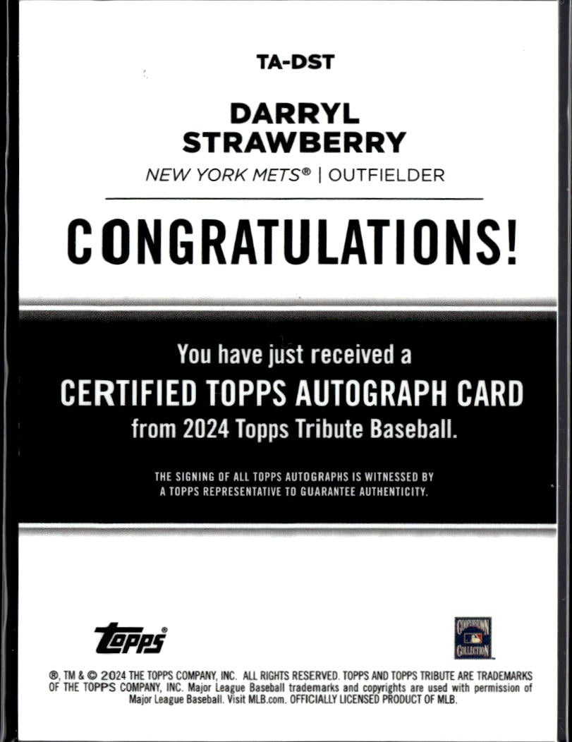 Darryl Strawberry 2024 Topps Tribute Auto Autograph 181/199 New York Mets