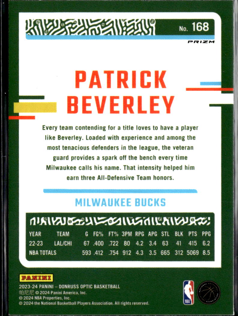 Patrick Beverley 2023-24 Optic Jazz Prizm SSP SHORTPRINT Milwaukee Bucks