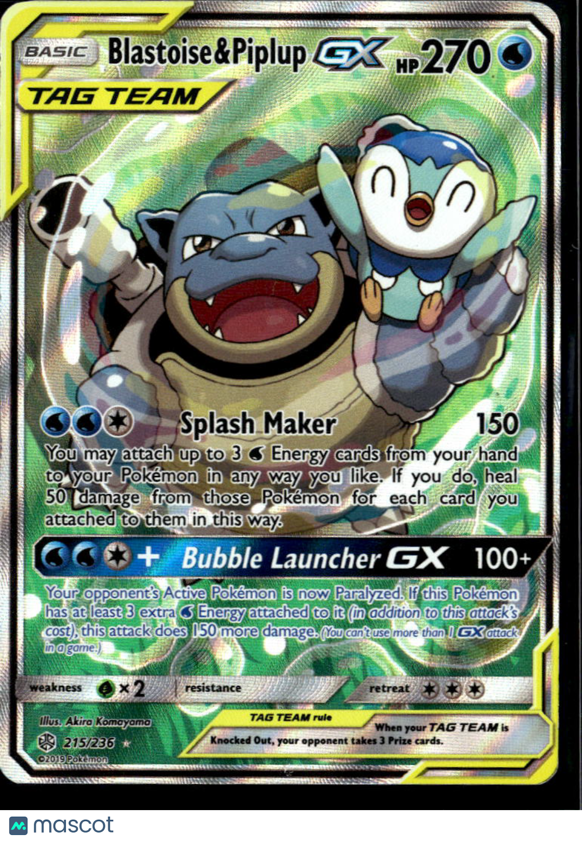 Blastoise & Piplup GX 2019 Cosmic Eclipse Holo Rare #215/236