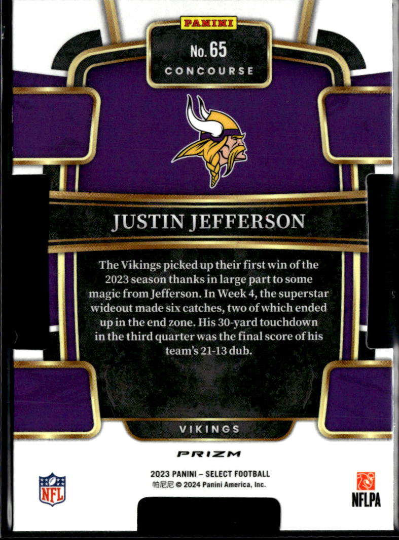 Justin Jefferson 2023 Select Zebra Prizm Die-Cut Minnesota Vikings