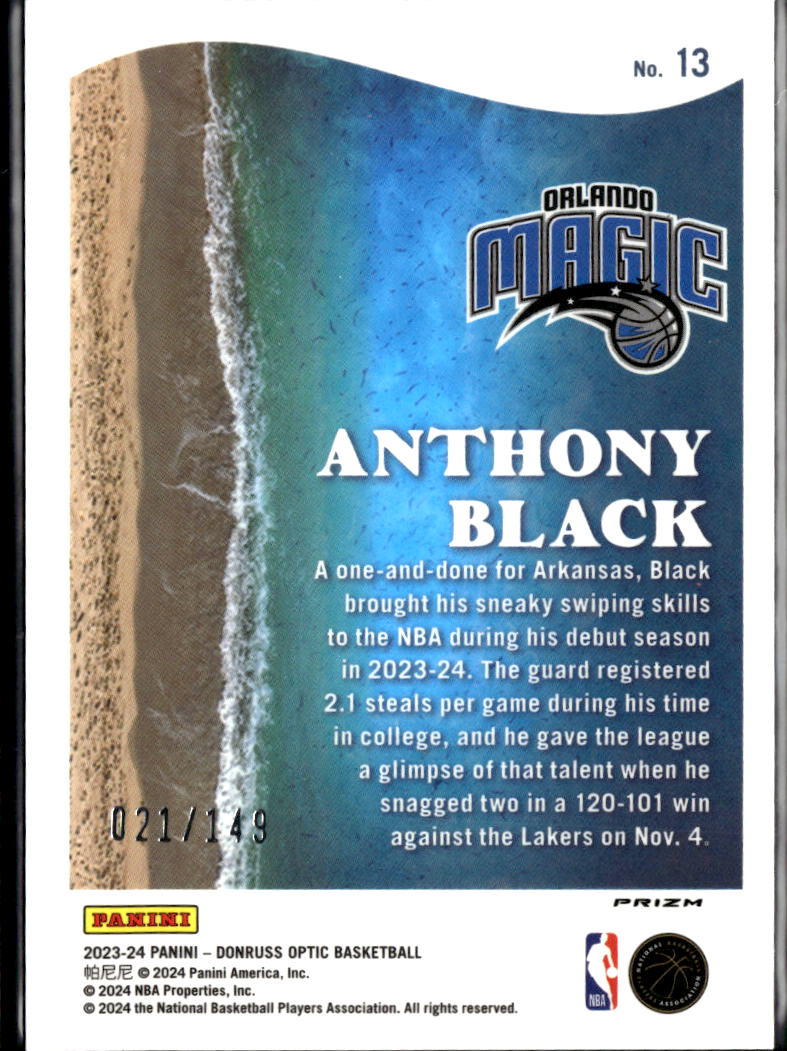 Anthony Black 2023-24 Optic Splash! RC Lime Green Prizm 21/149 Orlando Magic