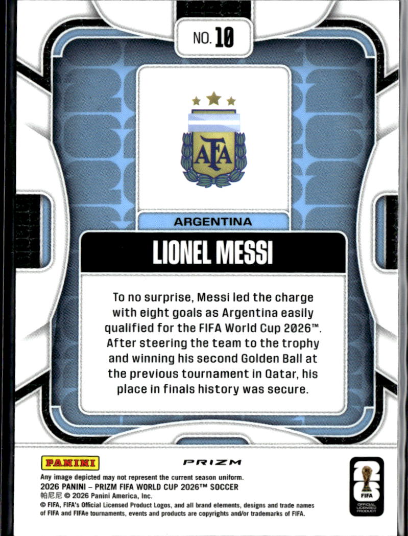 Lionel Messi 2026 Panini Prizm FIFA World Cup Silver Wave Prizm #10 Argentina