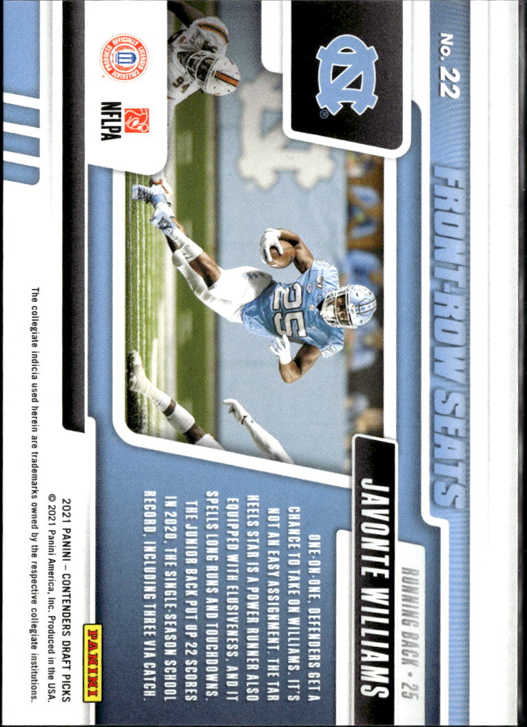 Javonte Williams 2021 Contenders Blue Explosion RC 24/39 North Carolina Cowboys