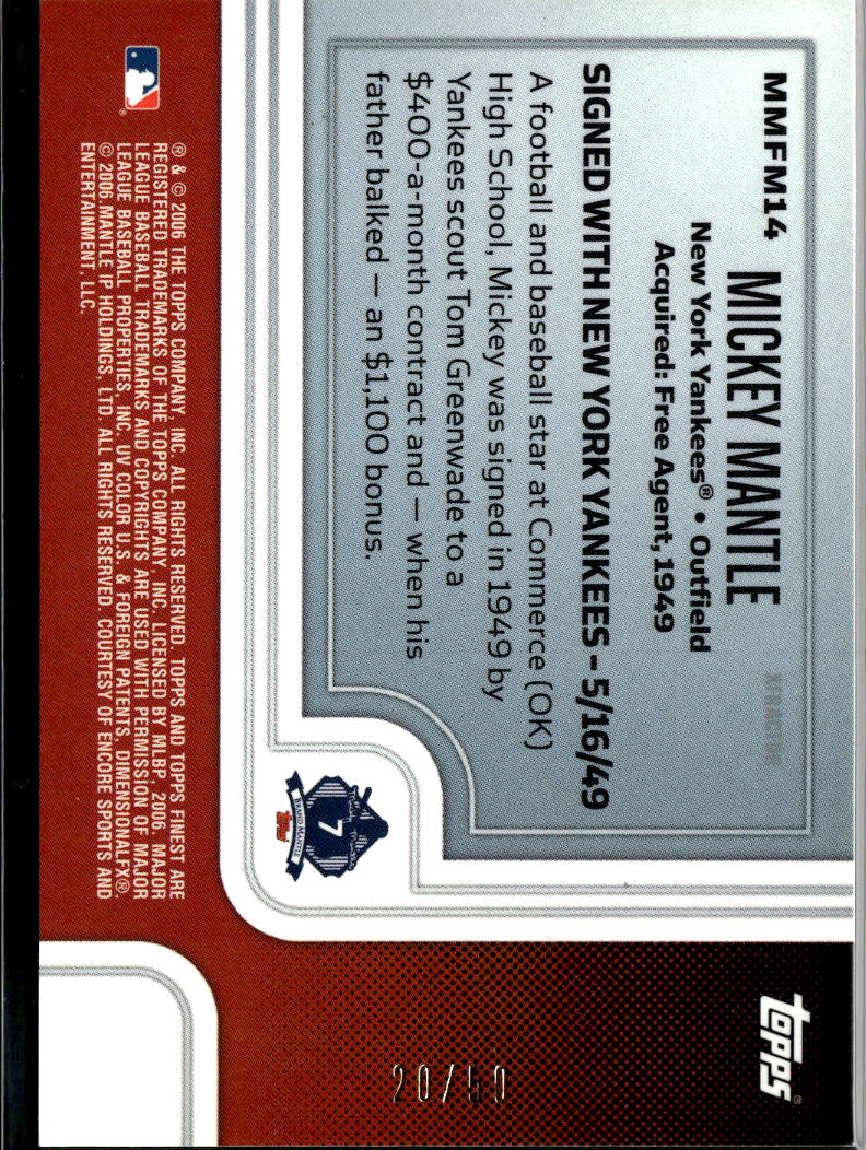 Mickey Mantle 2006 Topps Finest Moments Green X-Fractor 20/50 New York Yankees