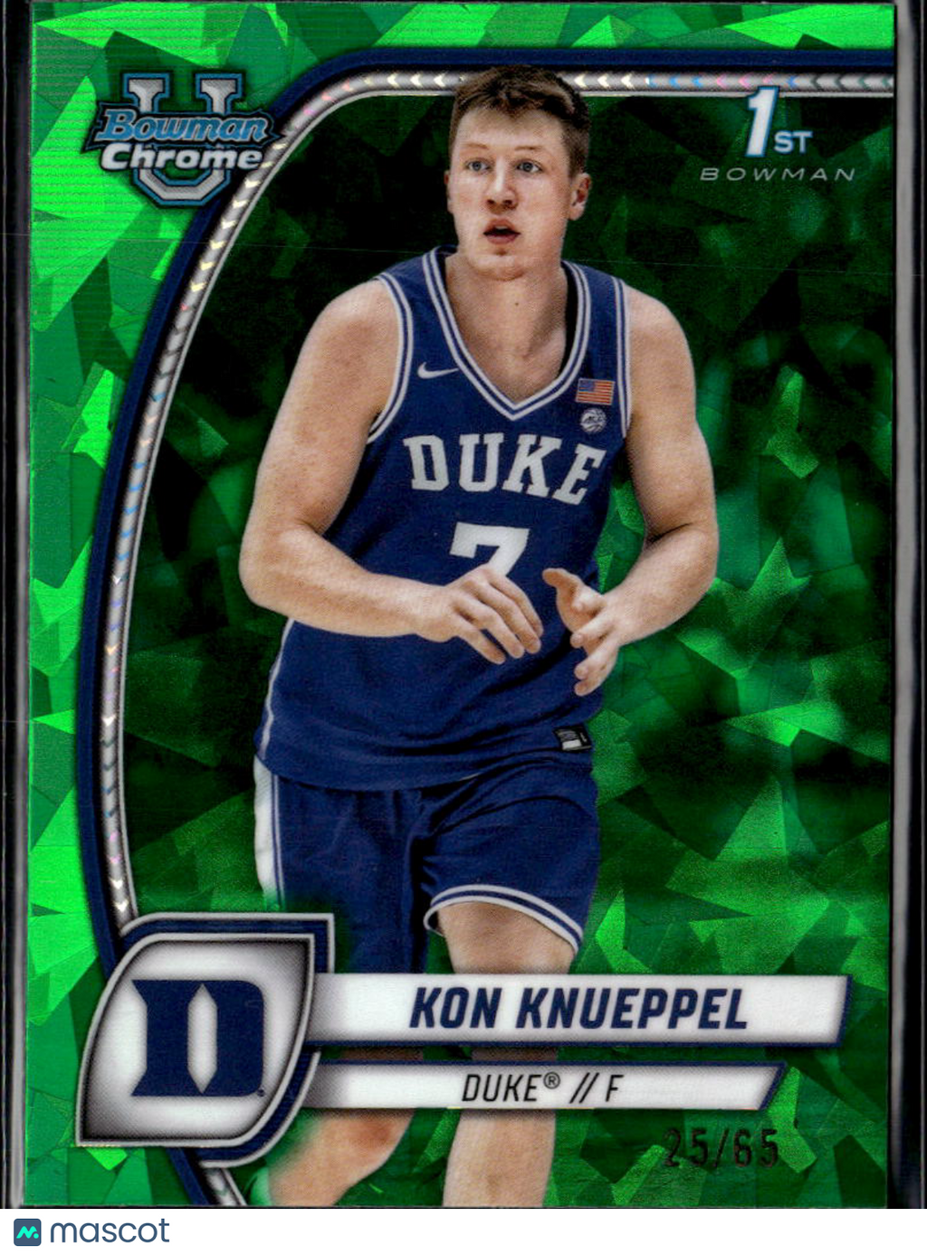 Kon Knueppel 2025 Bowman Chrome 1st Green Sapphire RC Duke 25/65