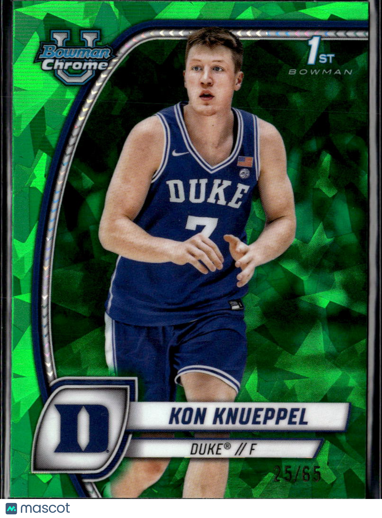 Kon Knueppel 2025 Bowman Chrome 1st Green Sapphire RC Duke 25/65