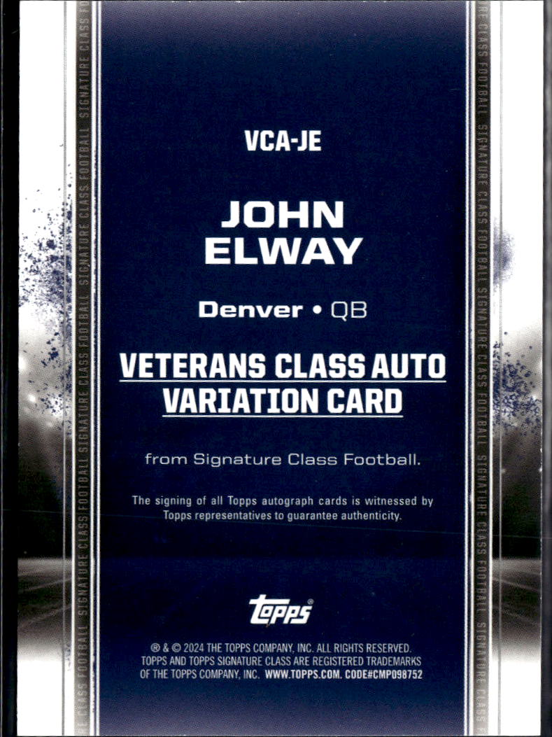 John Elway 2024 Topps Signature Class Auto Autograph 15/25 Denver Broncos