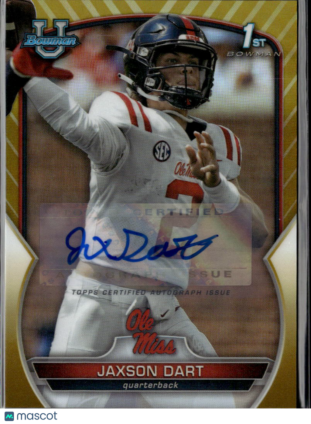 Jaxson Dart 2022 Bowman Chrome 1st Auto Autograph GOLD RC Ole Miss 6/50