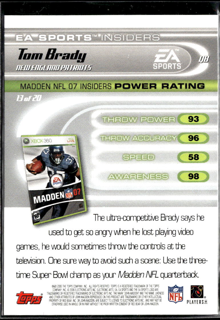 Tom Brady 2008 Topps EA Sports Madden NFL 07 Insiders New England Patriots