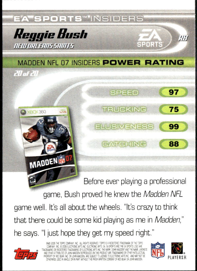 Reggie Bush 2006 Topps EA Sports Madden Insiders New Orleans Saints