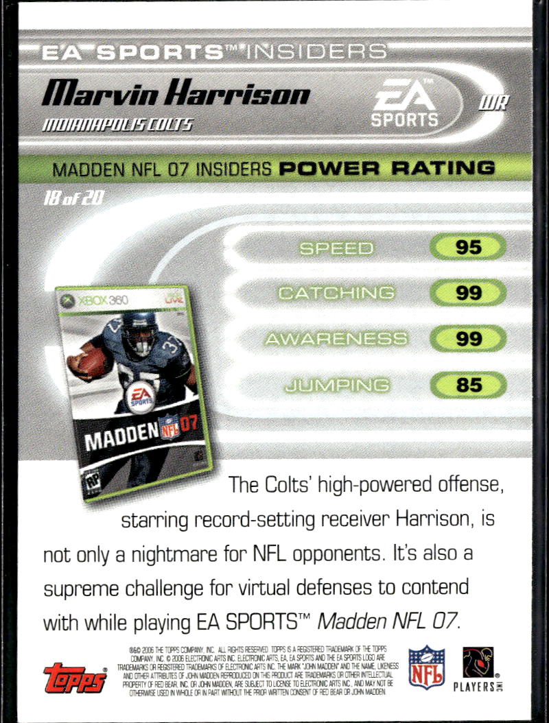 Marvin Harrison 2006 Topps EA Sports Madden NFL 07 Insiders Indianapolis Colts