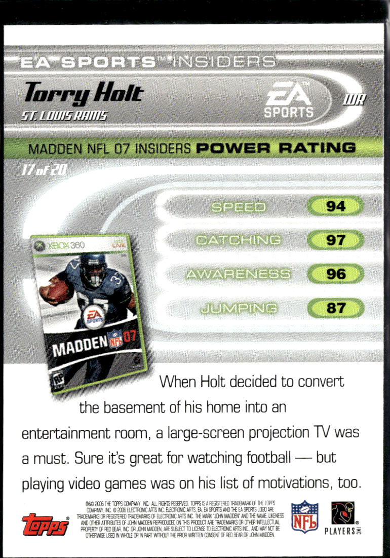 Torry Holt 2006 Topps Madden NFL 07 EA Sports Insiders St. Louis Rams