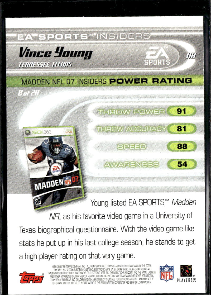 Vince Young 2006 Topps EA Sports Insiders Madden NFL 07 Tennessee Titans