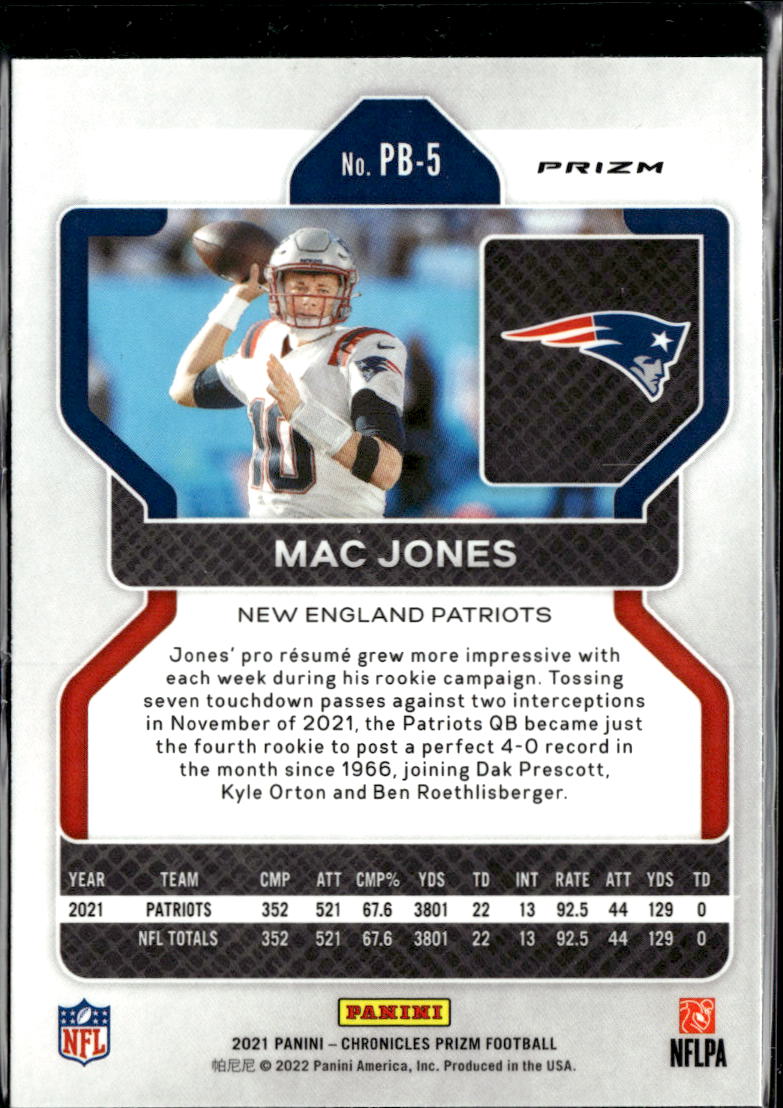 Mac Jones 2021 Prizm Black Silver Prizm Rookie RC New England Patriots