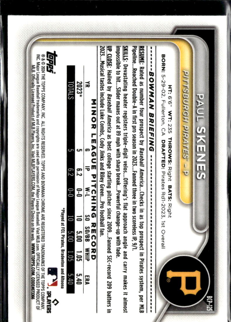 Paul Skenes 2024 Bowman Chrome Mega Box Mojo Refractor RC Pittsburgh Pirates