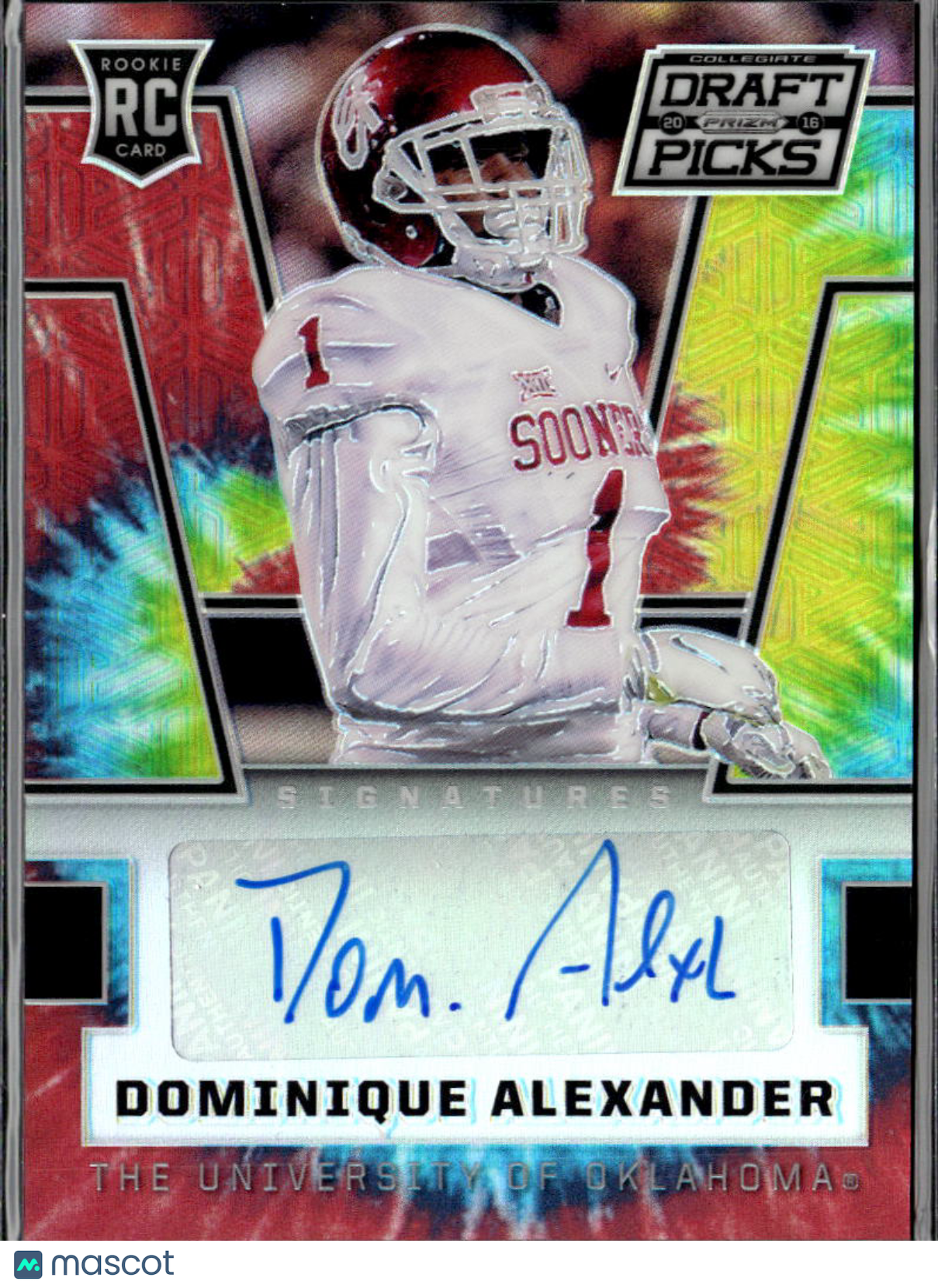 Dominique Alexander 2016 Prizm Draft Auto Autograph RC Tie-Dye /49 OU Sooners