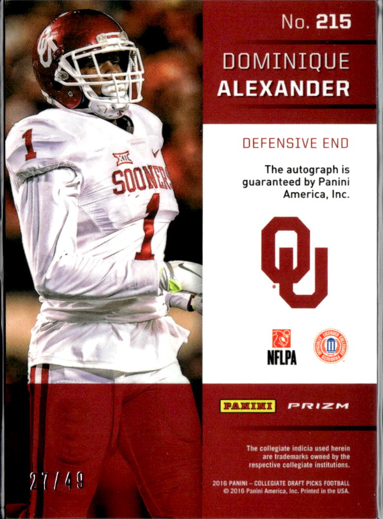Dominique Alexander 2016 Prizm Draft Auto Autograph RC Tie-Dye /49 OU Sooners
