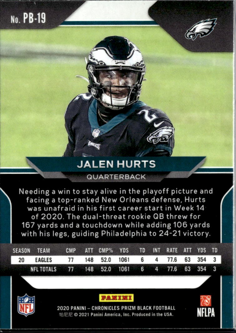 Jalen Hurts 2020 Prizm Black Rookie RC Philadelphia Eagles