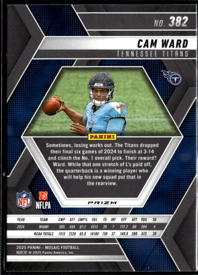 Cam Ward 2025 Mosaic Green Prizm Rookie RC Tennessee Titans