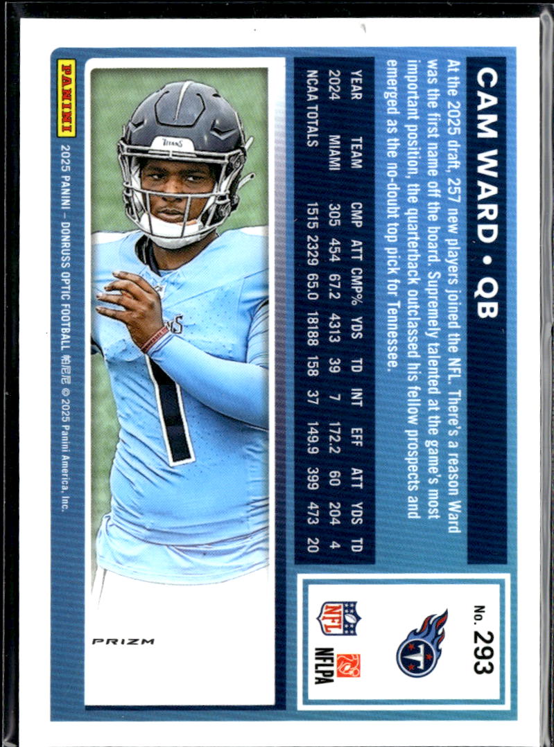 Cam Ward 2025 Optic Rated Rookie Purple Shock Prizm RC Tennessee Titans