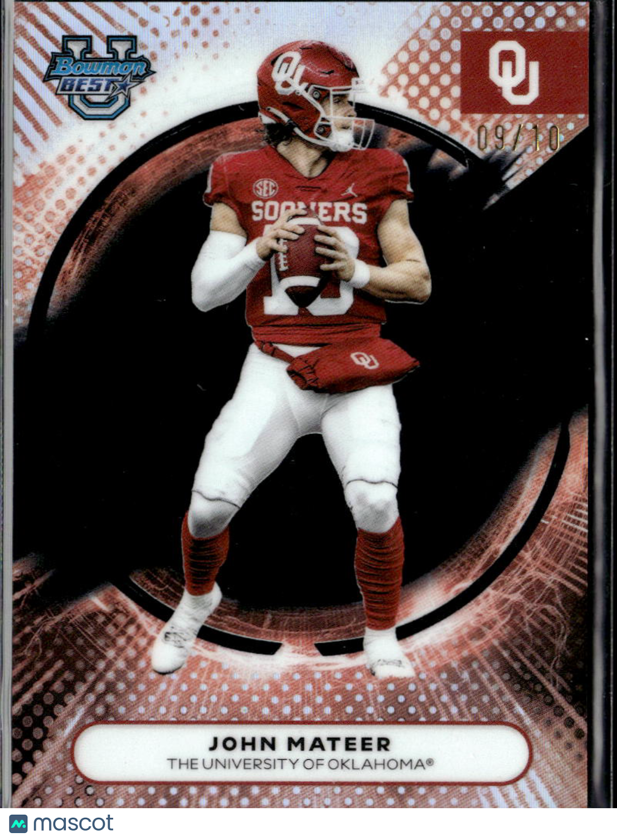 John Mateer 2025 Bowman's Best Black Refractor RC 9/10 Oklahoma Sooners