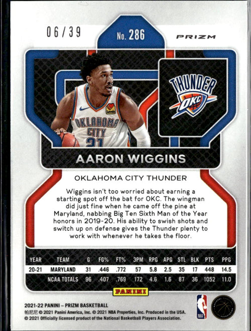 Aaron Wiggins 2021-22 Prizm Blue Scope Prizm RC Rookie 6/39 OKC Thunder