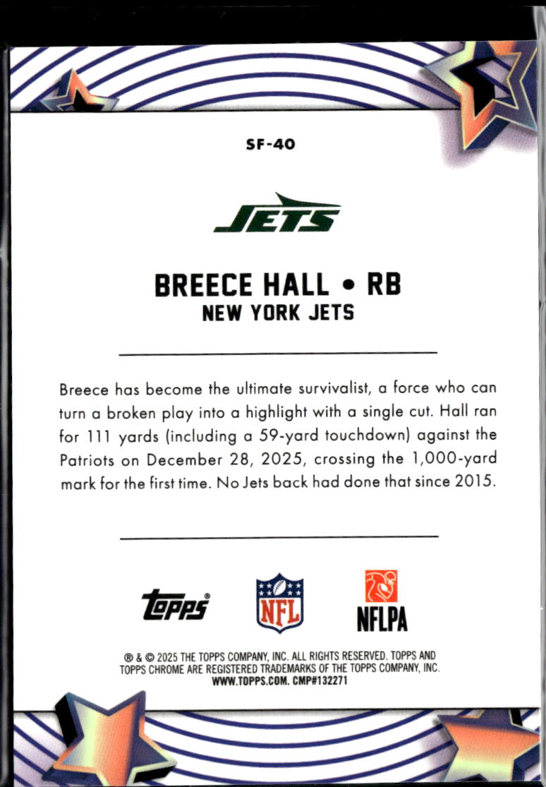 Breece Hall 2025 Topps Chrome Cosmic Star Factor SSP CASE HIT New York Jets