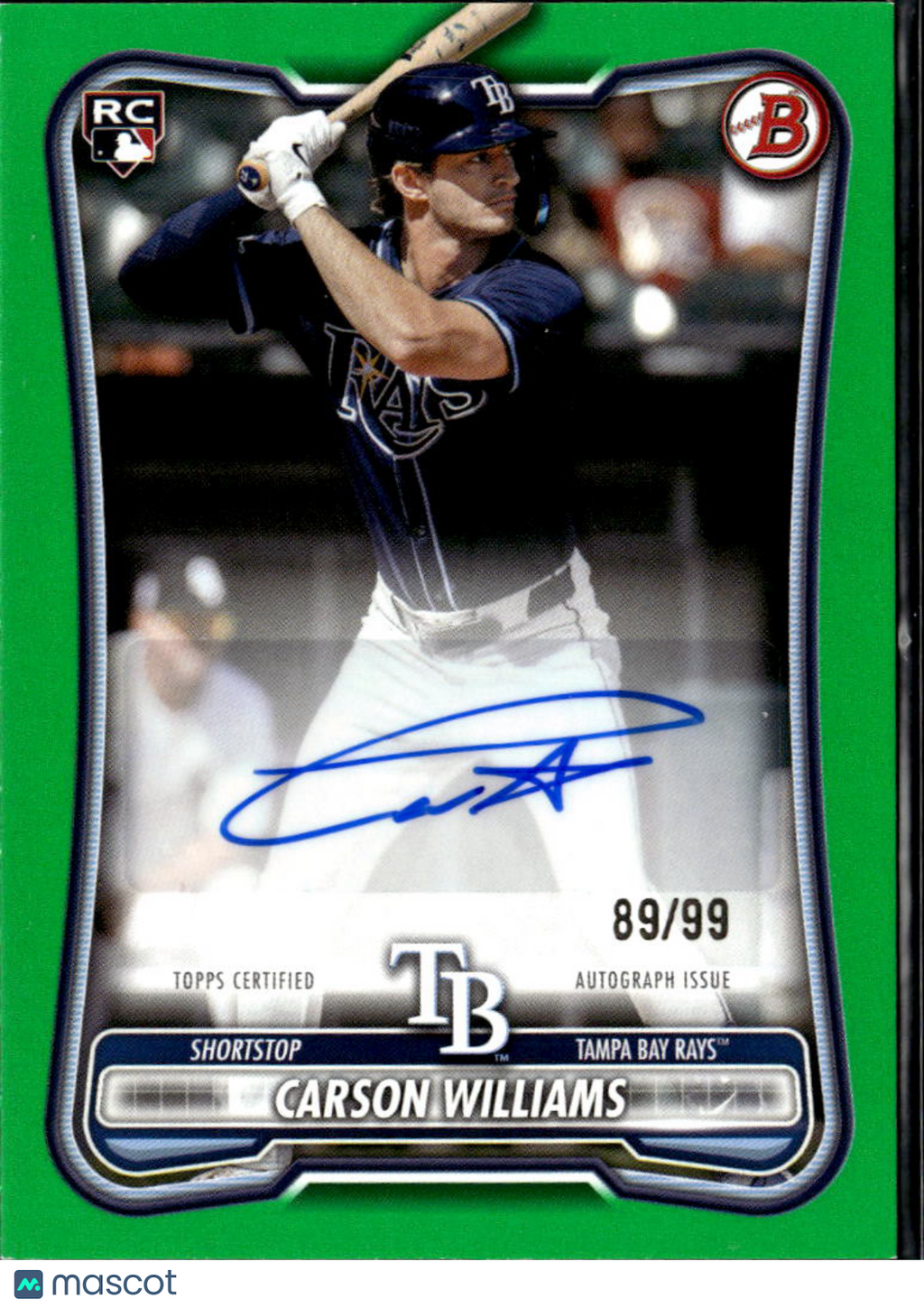 Carson Williams 2026 Bowman Chrome Auto Autograph RC 89/99 Tampa Bay Rays