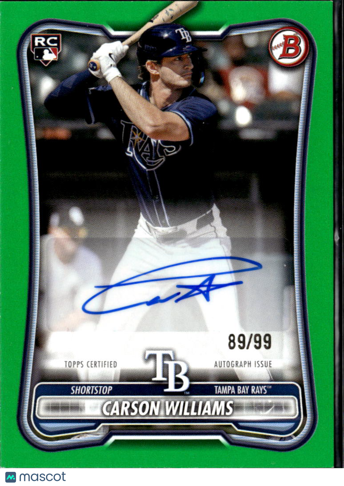Carson Williams 2026 Bowman Chrome Auto Autograph RC 89/99 Tampa Bay Rays