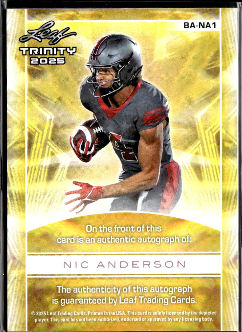 Nic Anderson 2025 Leaf Trinity Auto Autograph RC 24/25 Oklahoma Sooners
