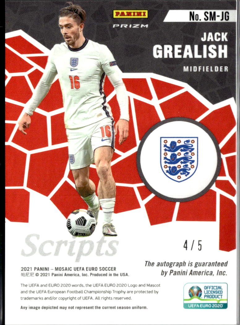 Jack Grealish 2021 Mosaic Scripts Auto Autograph Orange 4/5 England