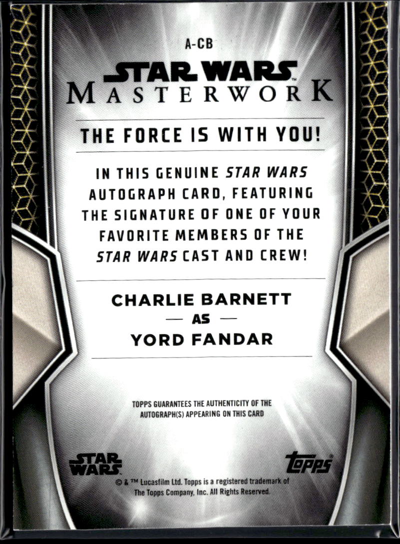 Charlie Barnett as Yord Gandar 2025 Topps Star Wars Masterwork Auto Autograph