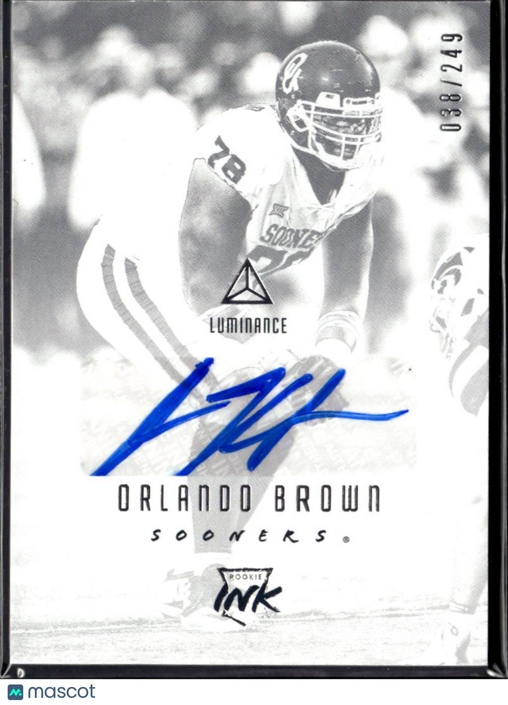 Orlando Brown 2018 Luminance Auto Autograph RC 38/249 Oklahoma Sooners