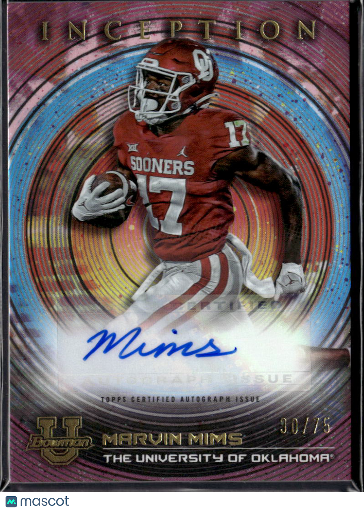 Marvin Mims 2023 Bowman Inception Auto Autograph RC 30/75 Oklahoma Sooners