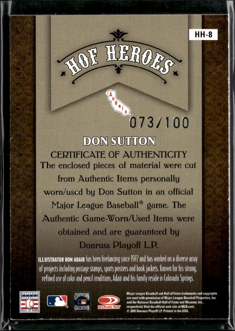 Don Sutton 2005 Diamond Kings Game Worn Jersey Patch 73/100 California Angels