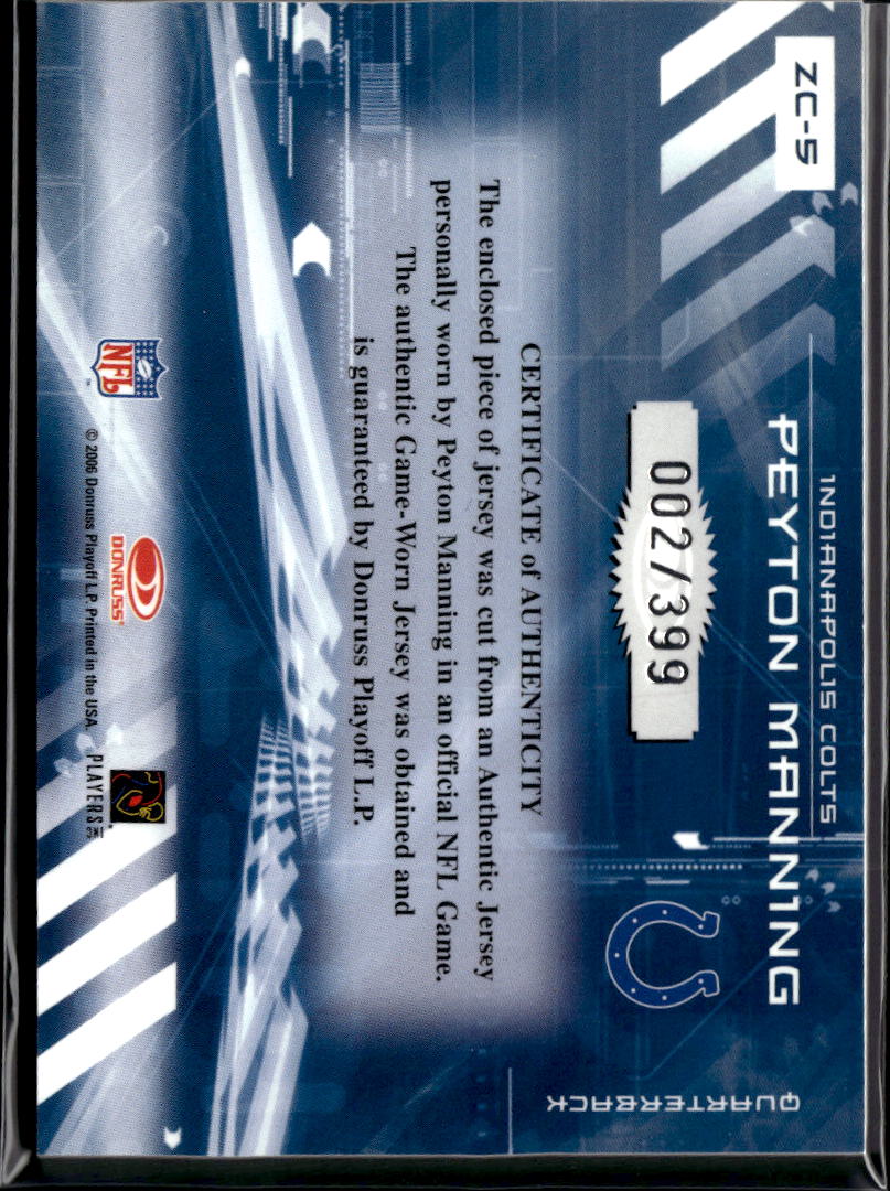 Peyton Manning 2006 Donruss Elite Game Worn Jersey Patch /399 Indianapolis Colts
