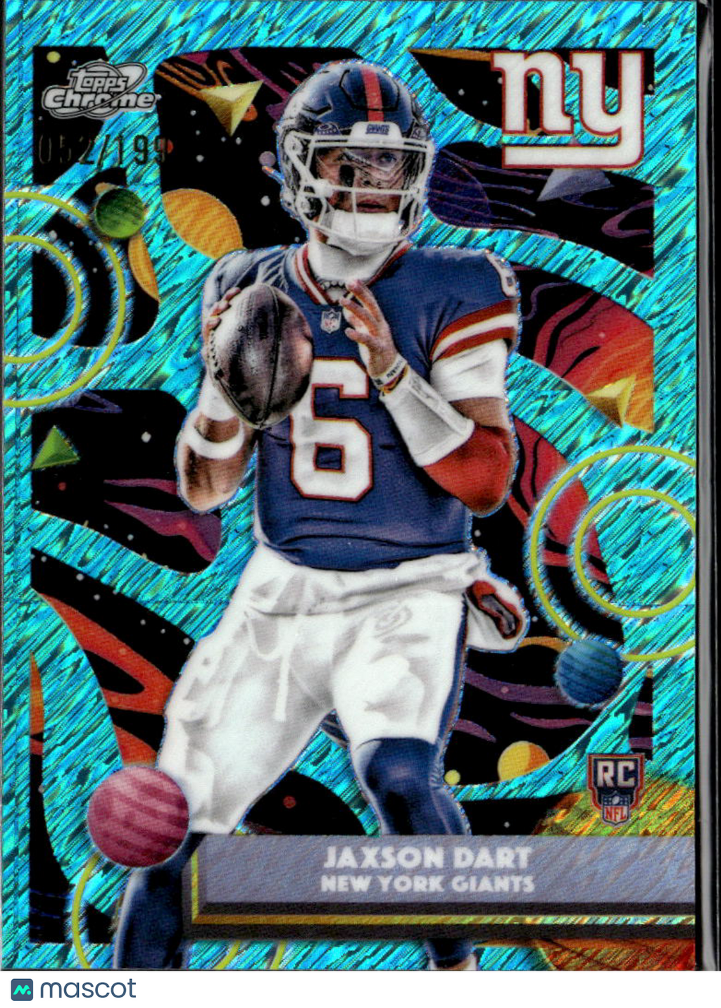 Jaxson Dart 2025 Topps Chrome Cosmic Aqua Shimmer Rookie RC /199 New York Giants