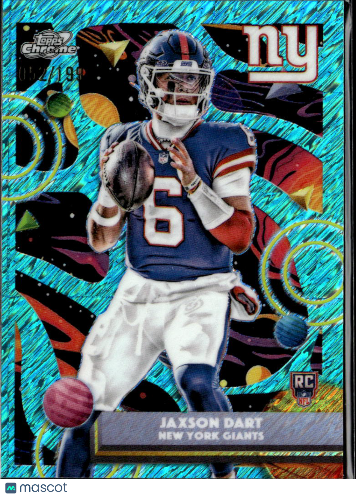 Jaxson Dart 2025 Topps Chrome Cosmic Aqua Shimmer Rookie RC /199 New York Giants