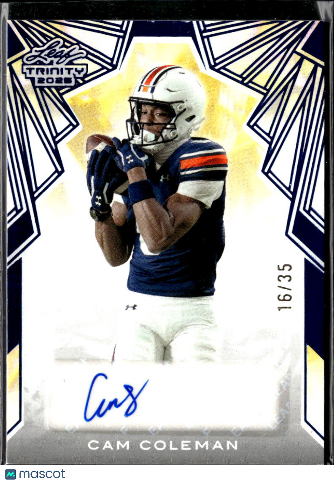 Cam Coleman 2025 Leaf Trinity Auto Autograph RC 16/35 Auburn Texas Longhorns