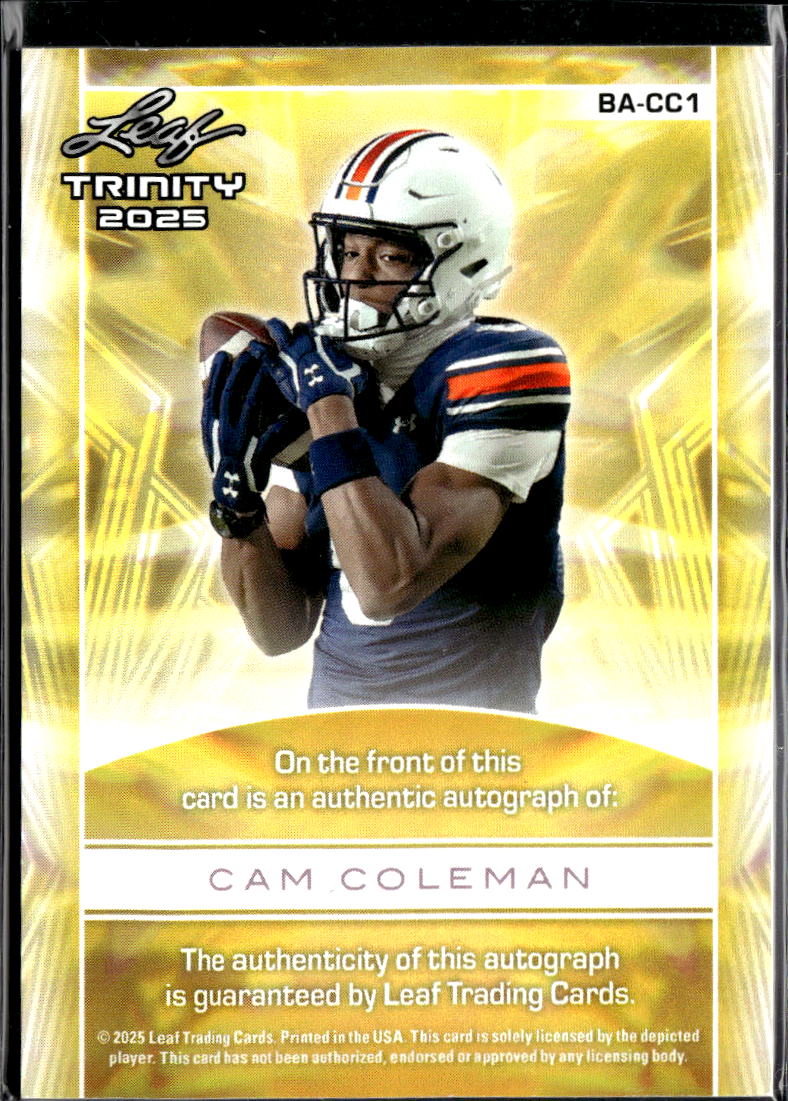 Cam Coleman 2025 Leaf Trinity Auto Autograph RC 16/35 Auburn Texas Longhorns