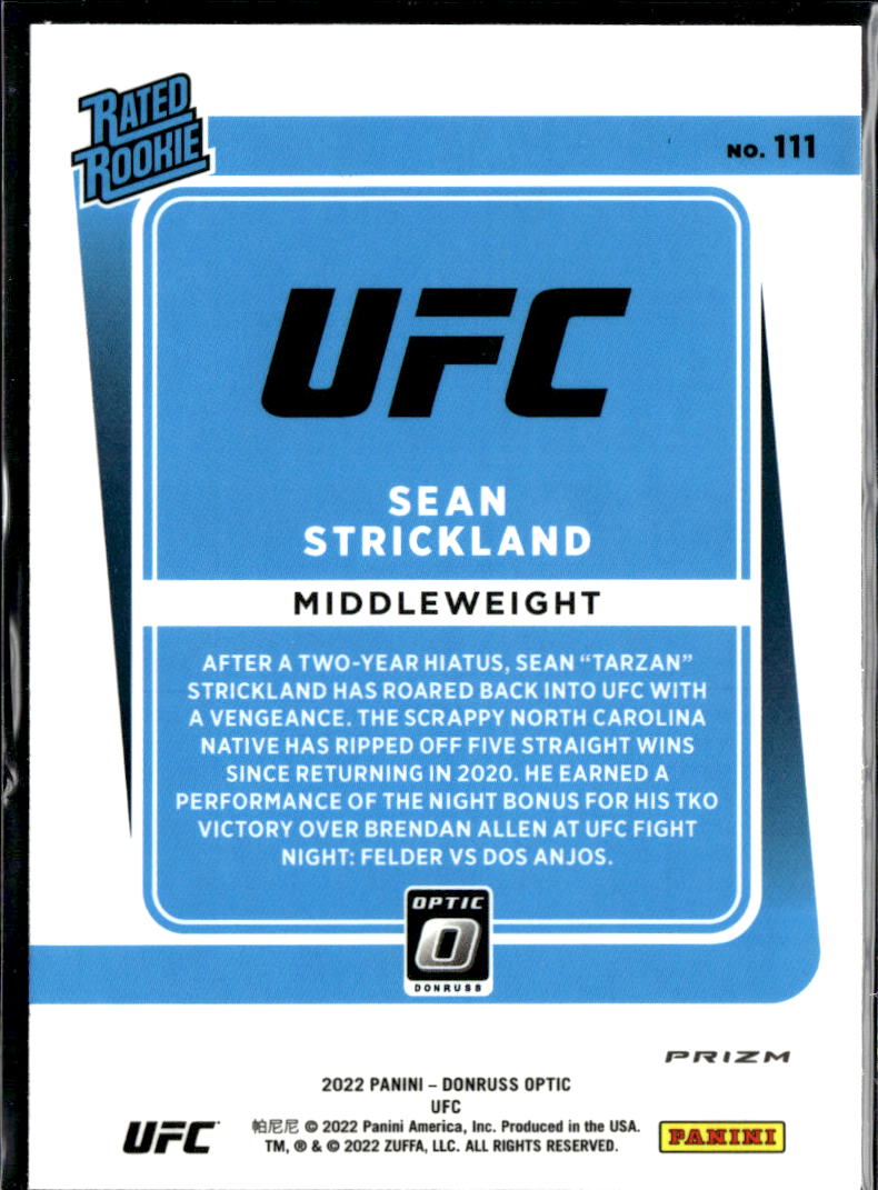Sean Strickland 2022 Optic Rated Rookie Blue Velocity Prizm RC UFC MMA