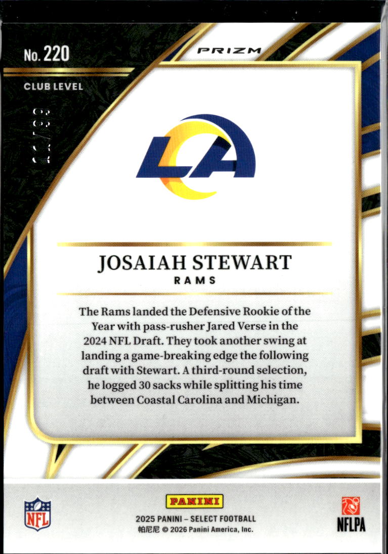 Josaiah Stewart 2025 Select Prizm Rookie RC Blue 11/99 Los Angeles Rams