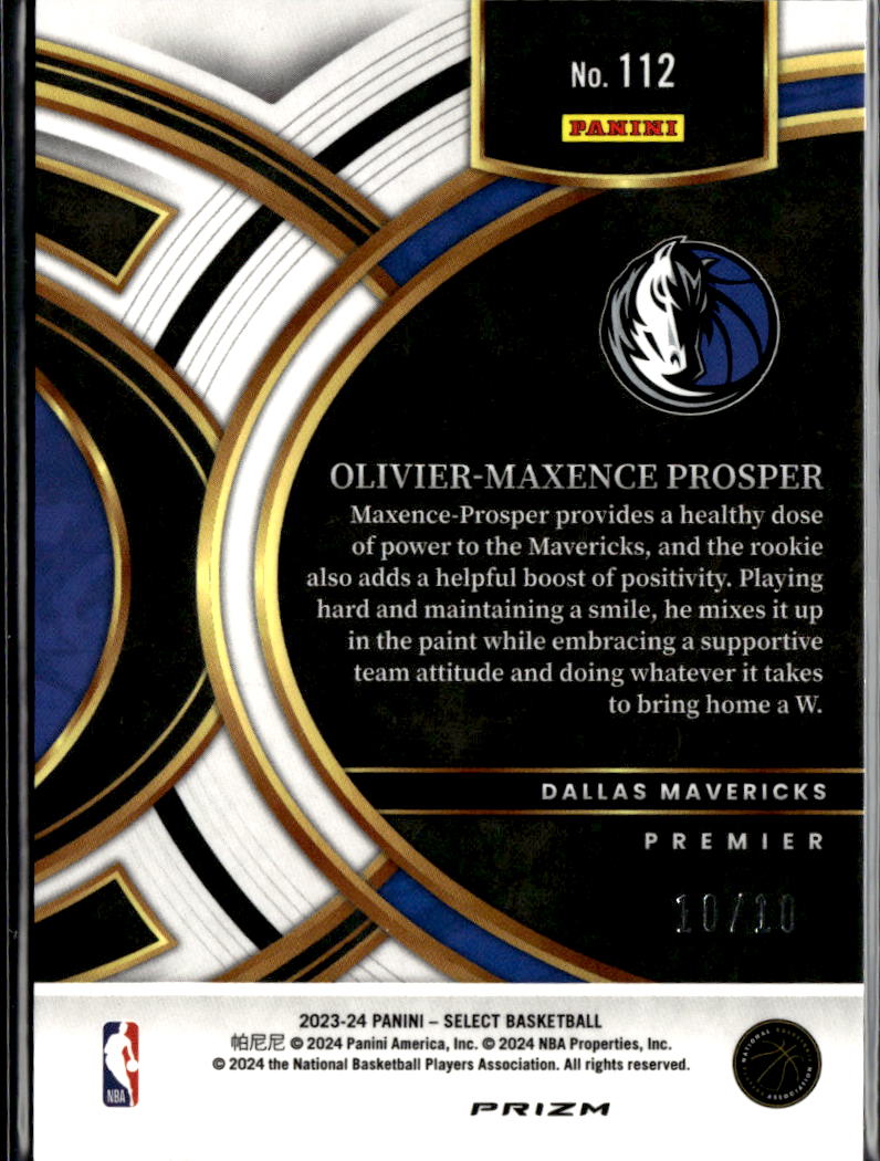 Olivier-Maxence Prosper 2024 Panini Select Prizm RC Gold /10 Dallas Mavericks