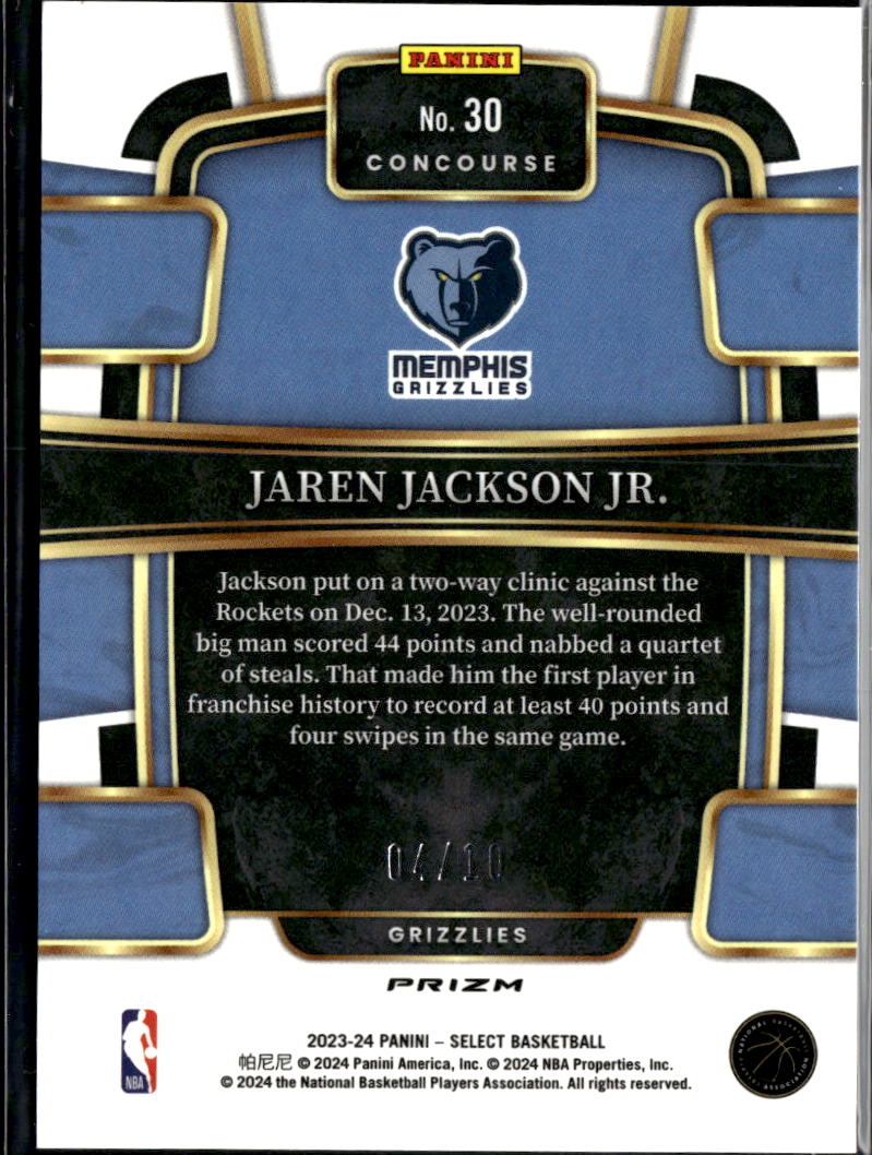 Jaren Jackson Jr. 2023-24 Select GOLD Prizm 4/10 Memphis Grizzlies