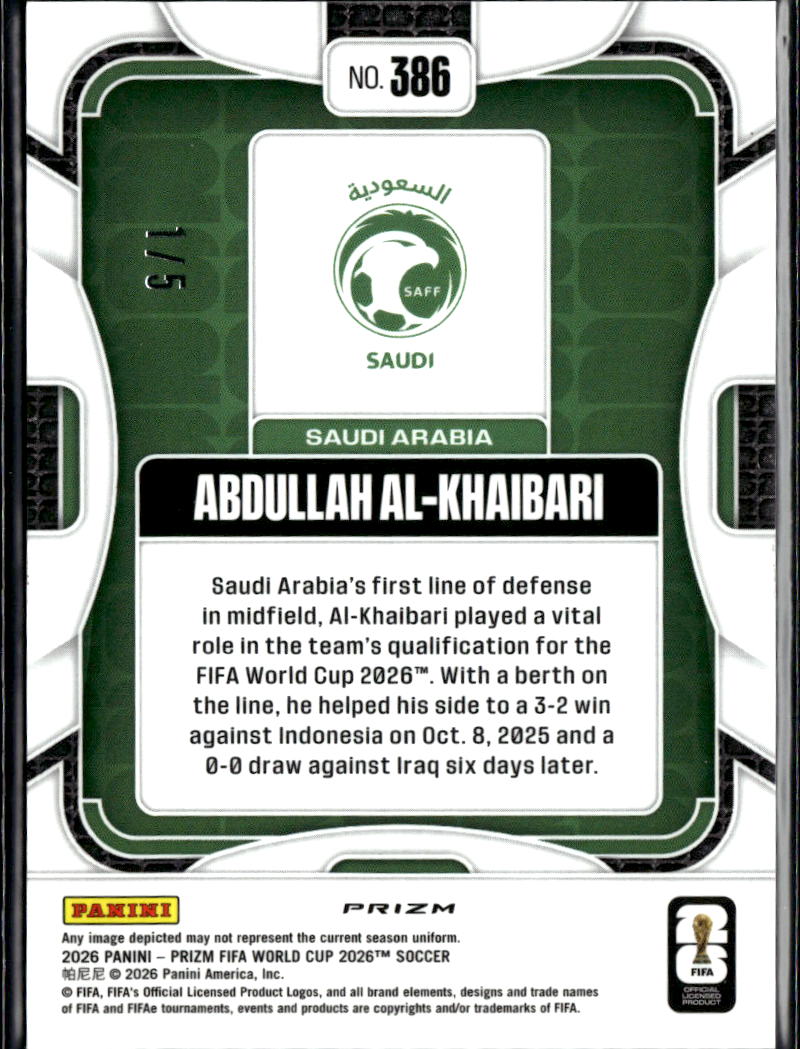 Abdullah Al-Khaibari 2026 Prizm FIFA World Cup RC Green Wave 1/5 Saudi Arabia