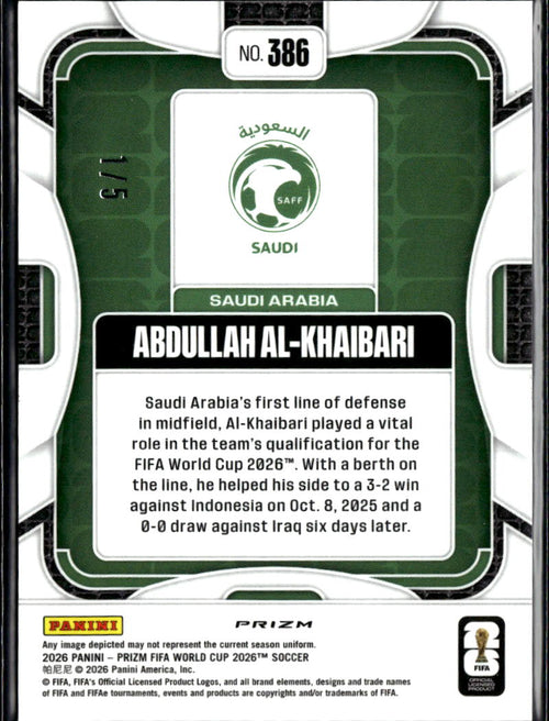 Abdullah Al-Khaibari 2026 Prizm FIFA World Cup RC Green Wave 1/5 Saudi Arabia