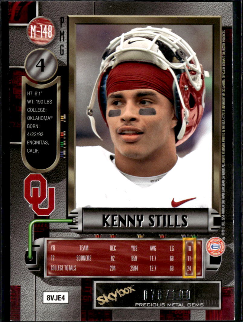 Kenny Stills 2013 SkyBox Metal Precious Metal Gems PMG Red 76/100 OU Sooners