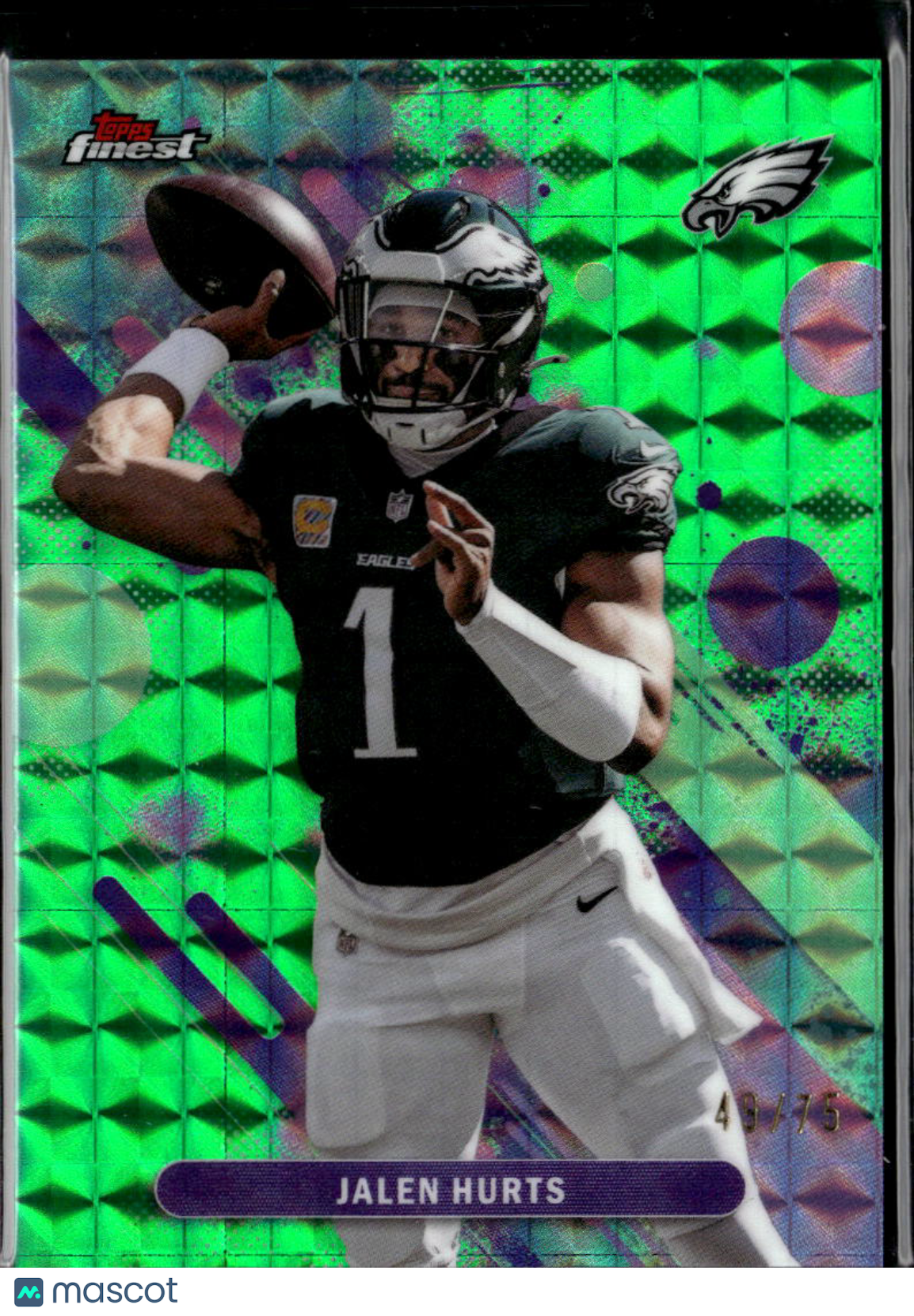 Jalen Hurts 2025 Topps Finest Green Diamond Refractor /75 Philadelphia Eagles